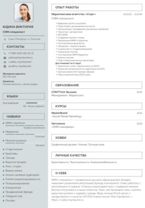 Образец резюме смм-специалиста