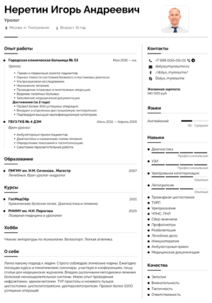 Пример резюме уролога