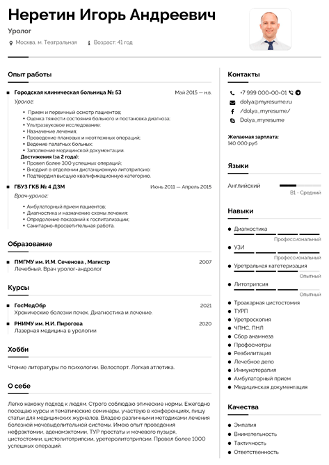 Резюме уролога резюме уролога образец