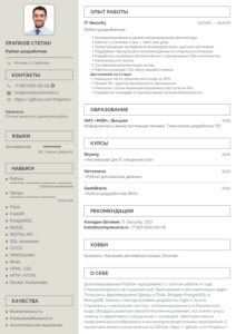 резюме python разработчика пример