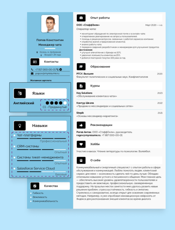 Резюме Менеджера Чата [Образец на Работу с Примерами Навыков]