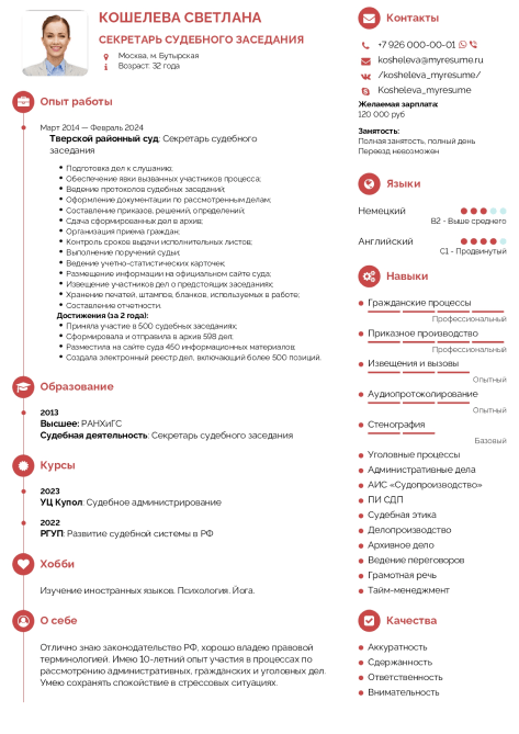 Резюме Секретаря Судебного Заседания: Готовый Образец и Шаблон