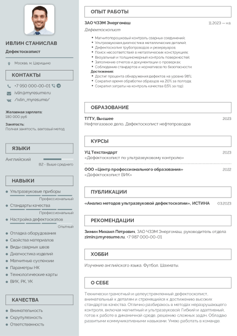 Резюме Дефектоскописта | Бесплатный Образец на Работу | Скачать