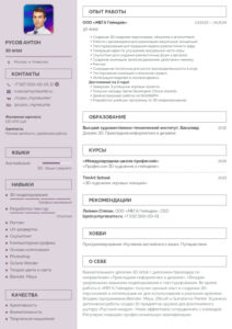 резюме 3d художника образец