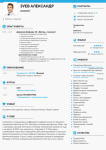 резюме хоккеиста образец