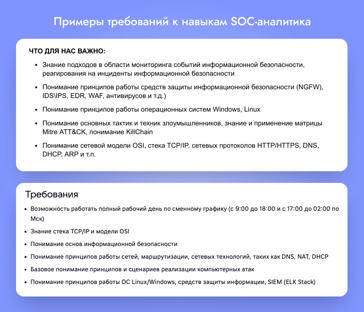 навыки в резюме аналитика soc