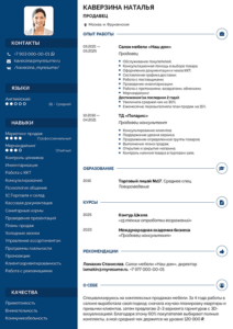 образец резюме на работу продавца