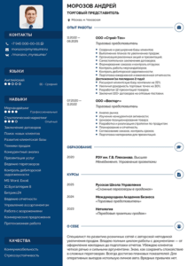 резюме торгового представителя образец грамотное