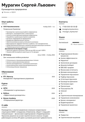 образец резюме руководителя