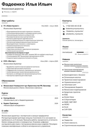 резюме финансовый директор образец