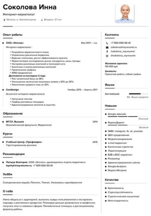 резюме интернет-маркетолог
