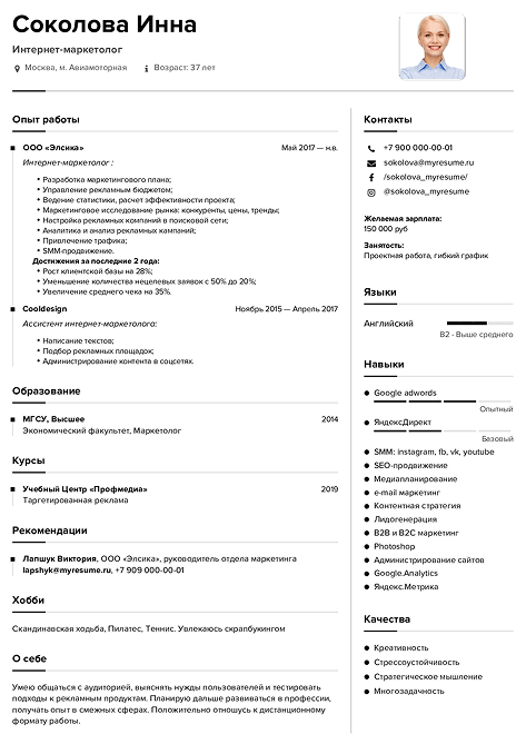 резюме интернет маркетолога