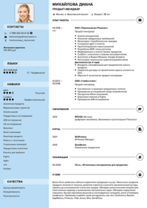 образец резюме продакт менеджера