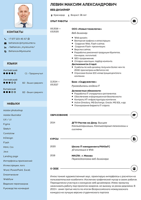резюме веб-дизайнера пример