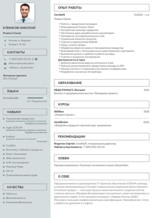 резюме Product Owner