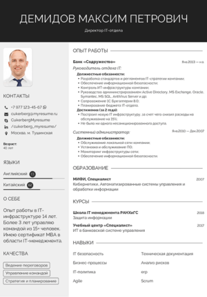резюме руководителя ит отдела пример