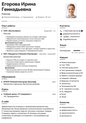 резюме ревизор